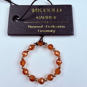 14K Yellow Gold Natural Orange Garnet Caviar Beads Stackable Stretch Ring NEW!